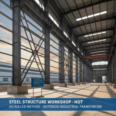 Steel Structure Workshop Constructed Using Hot Rolled Steel Molding Method and 50 Period for Strong Industrial Framework